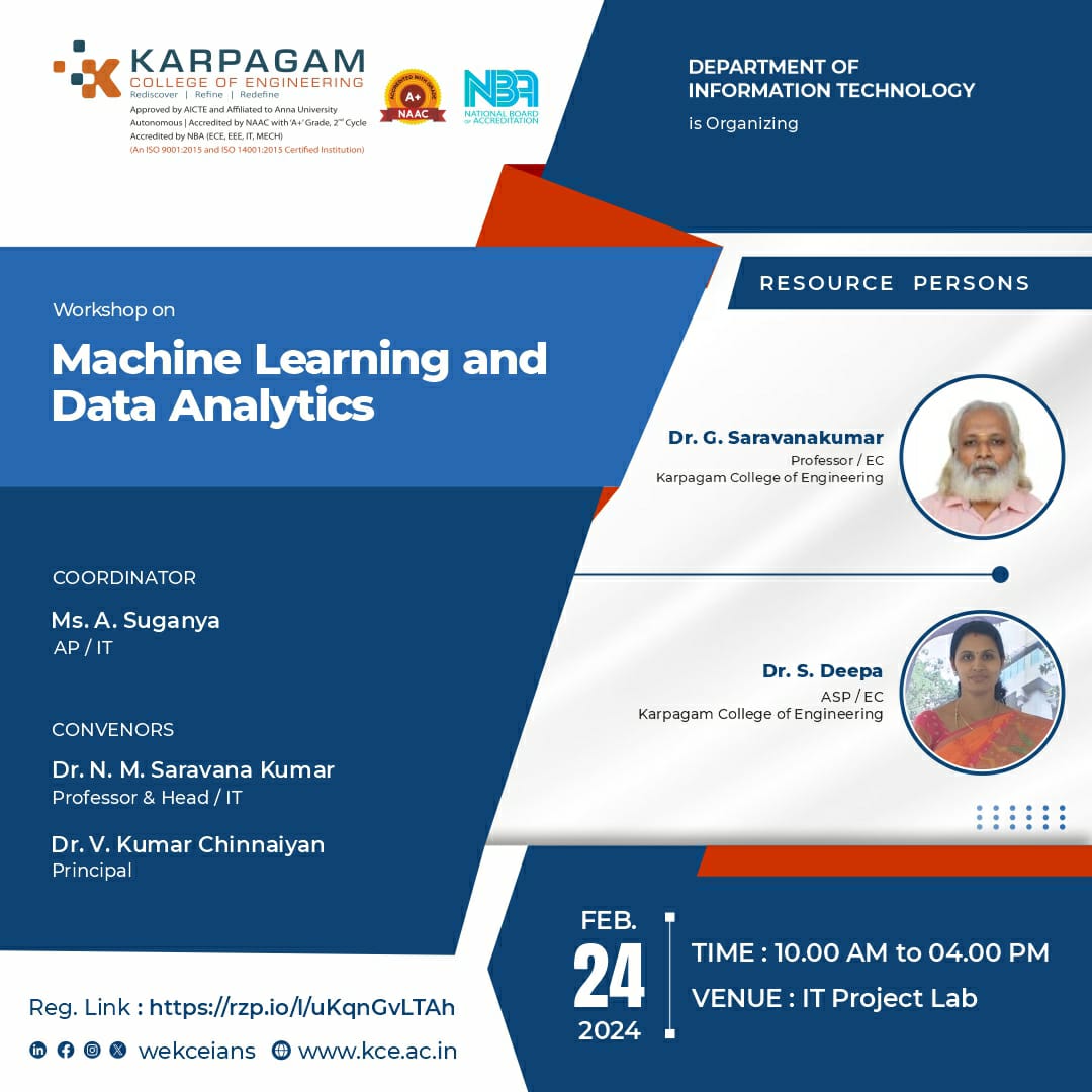 One Day Workshop on Machine Learning and Data Analytics 2024